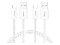 Belkin BoostCharge - USB-kabel - USB (hann) til 24 pin USB-C (hann) - 1.5 m - USB Fast Charge (15W), flettet kabel - hvit (en pakke 2) BBD010HQ05WH2PK