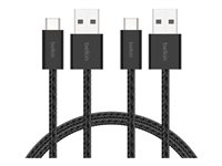 Belkin BoostCharge - USB-kabel - USB (hann) til 24 pin USB-C (hann) - 1.5 m - USB Fast Charge (15W), flettet kabel - svart (en pakke 2) BBD010HQ05BK2PK