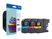 Brother LC123 RainbowPack - 3-pack - Høy ytelse - gul, cyan, magenta - original - blister med akustisk / elektromagnetisk alarm - blekkpatron - for Brother DCP-J132, J152, J172, J552, J752, MFC-J245, J470, J650, J6520, J6720, J6920, J870 LC123RBWBPDR